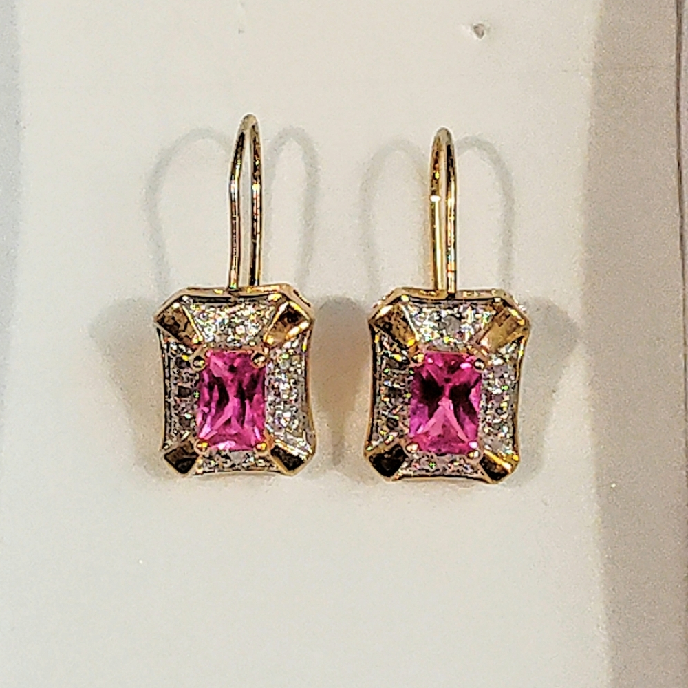 14K GOLD VERMILE 1ct NATURAL PINK SAPPHIRE EARRINGS HOOK STYLE W/ LATCH BACK